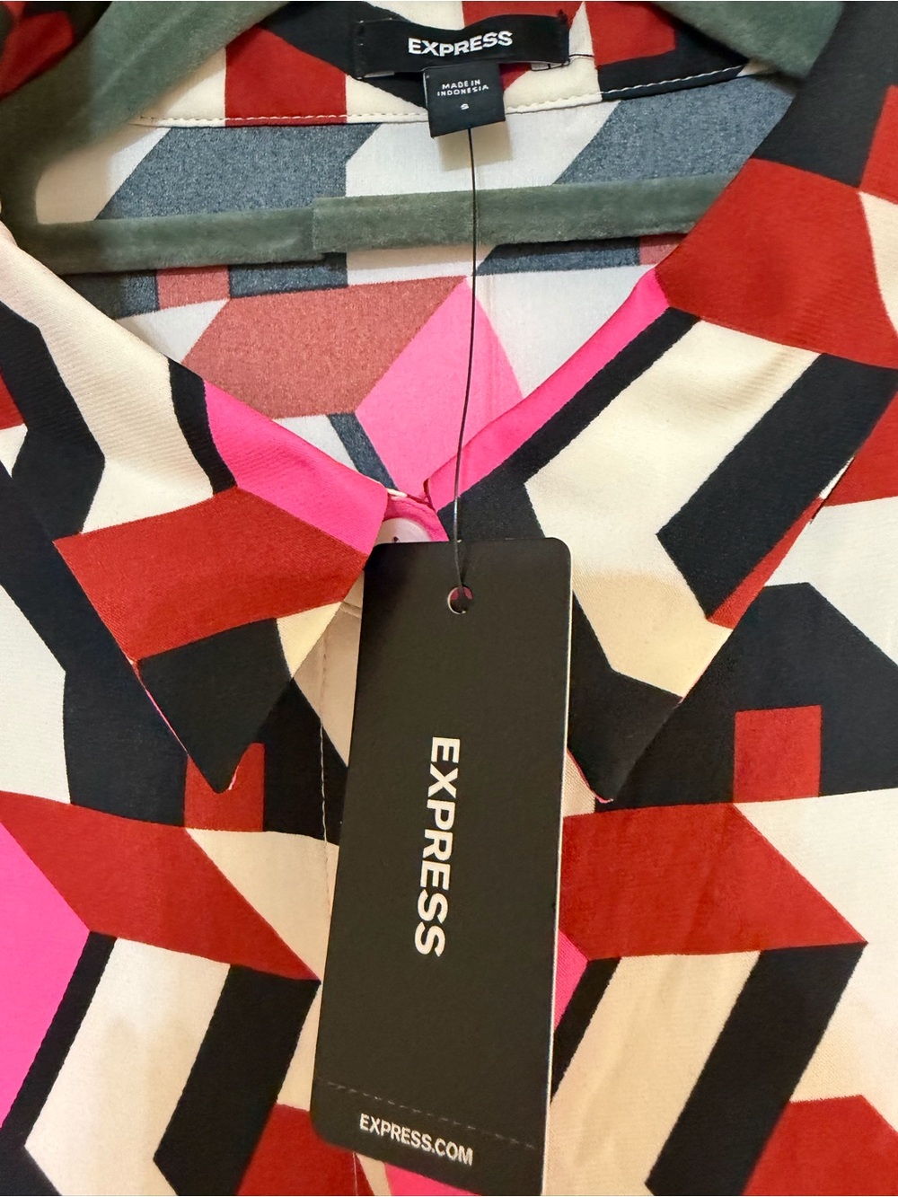 Express Geometric Print Shirt Dress in Pink, Black & White - Picture 4 of 5